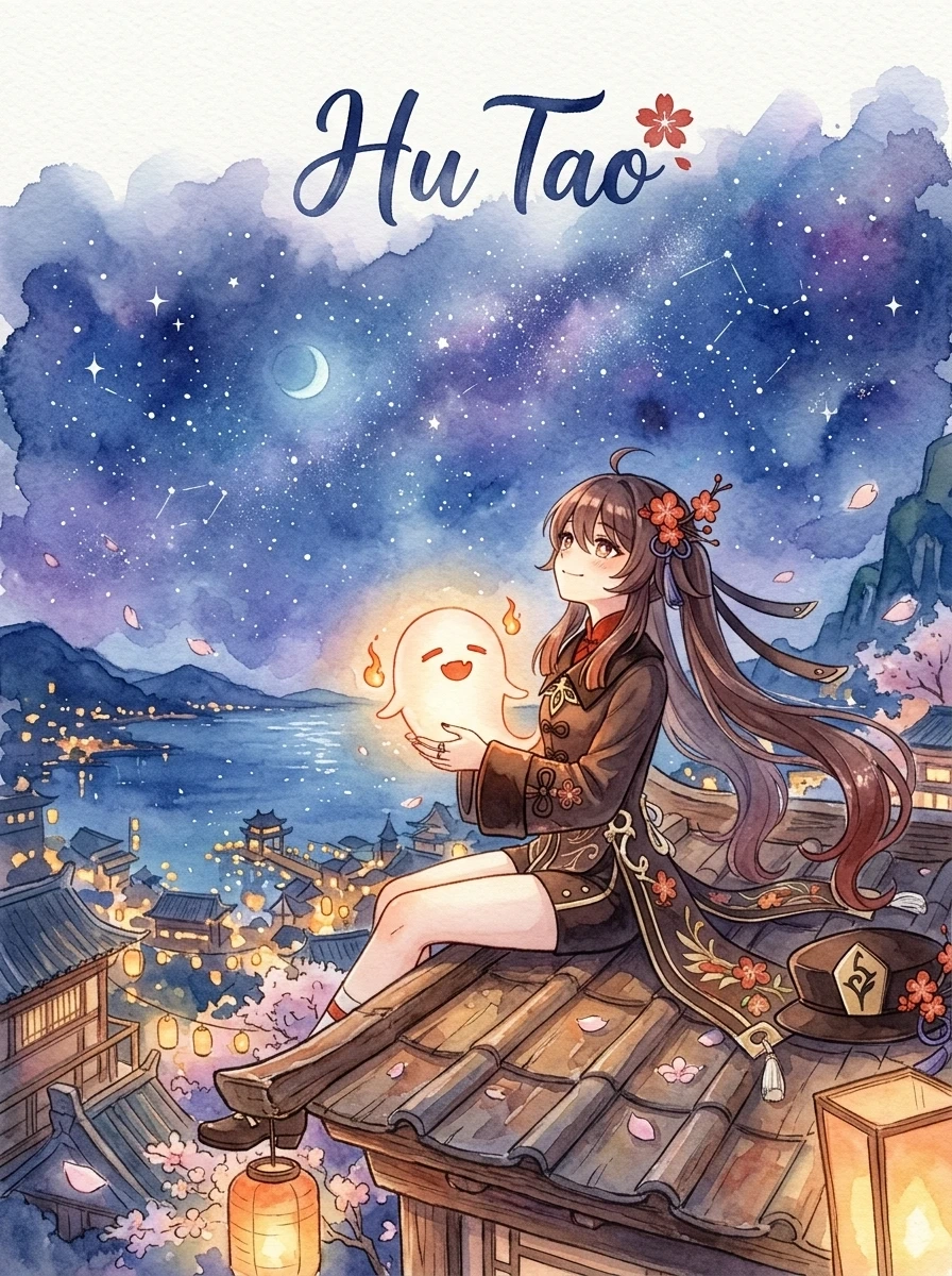 Póster acuarela de Hu Tao